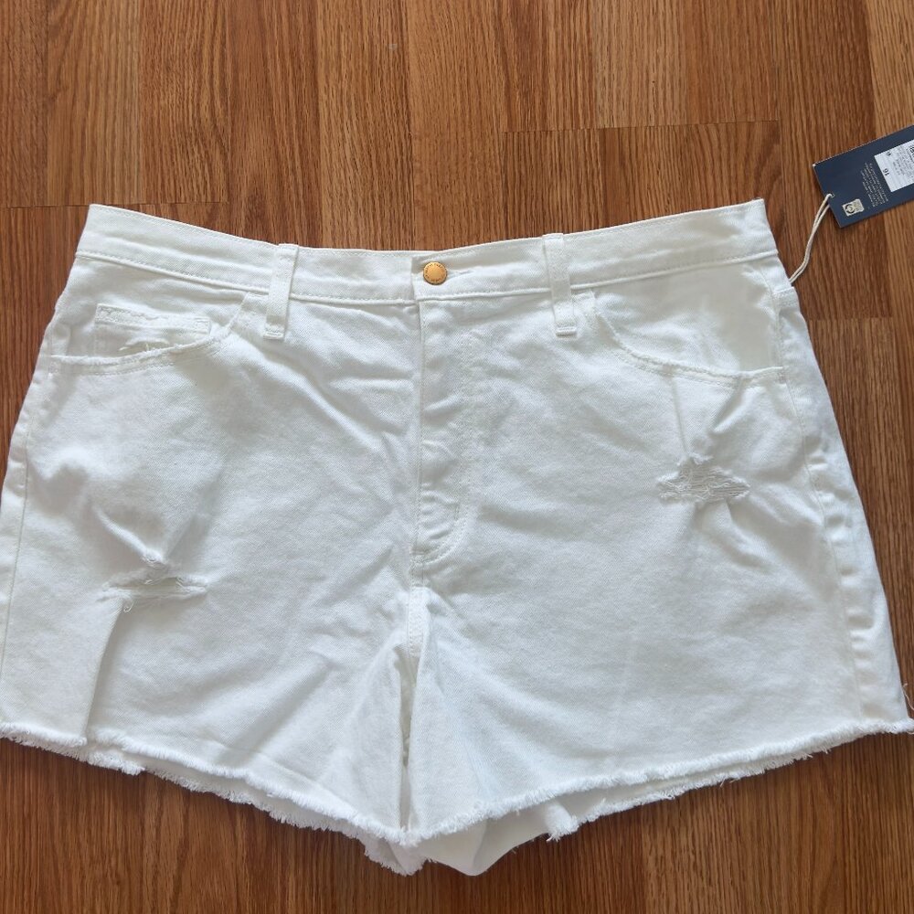 White distressed denim shorts